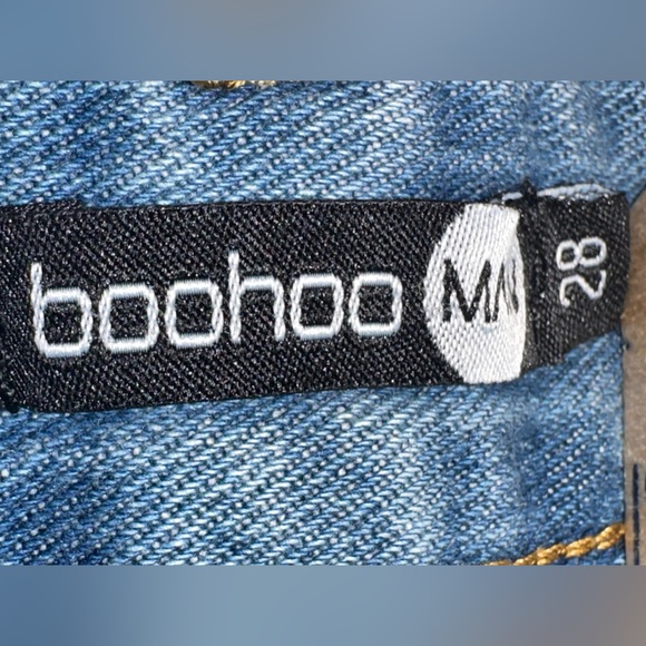 BOOHOO MAN Distressed Super Skinny White Painted Stripe Jean Blue Mens Size 28. - Picture 5 of 16